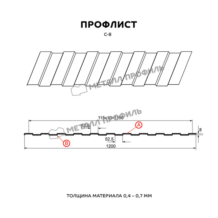 Профлист Металл Профиль C8 0.4 Полиэстер матовый двусторонний RAL 7024 Серый графит/Серый графит A фото 2