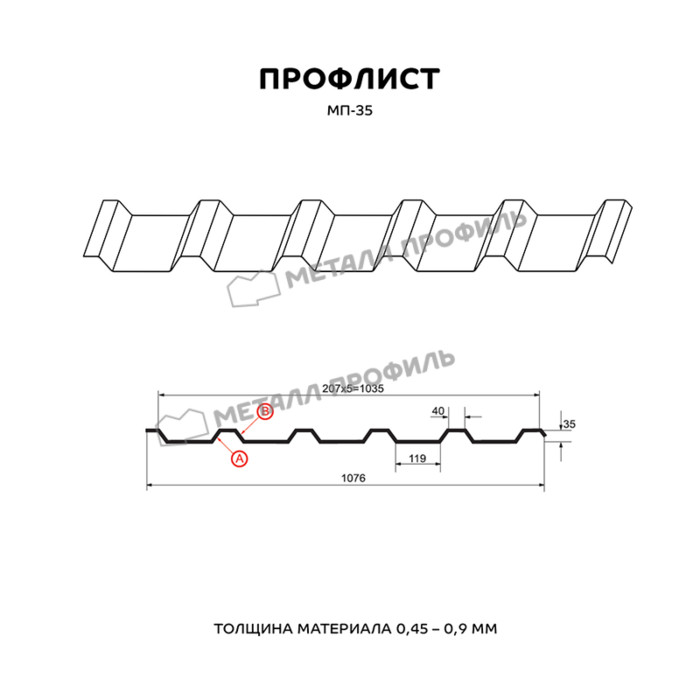 Профлист Металл Профиль МП35 0.5 PURETAN® RR 23 Темно-серый B фото 2