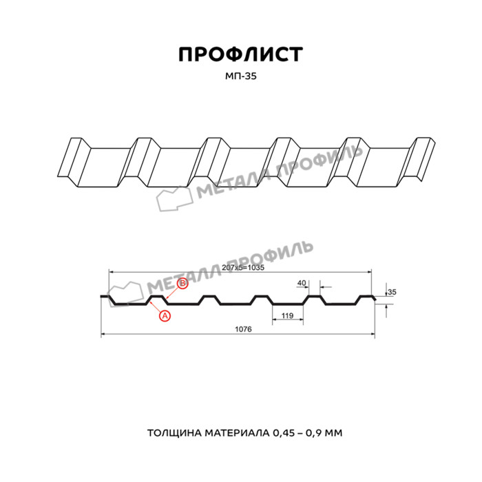 Профлист Металл Профиль МП35 0.45 Полиэстер RAL 2004 Чистый оранжевый A фото 2