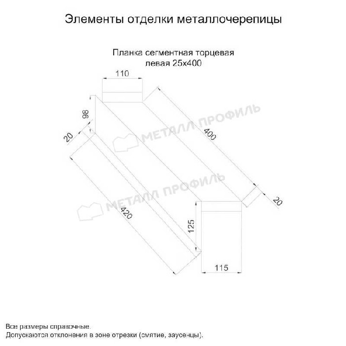 Планка сегментная торцевая левая 400 мм (PURETAN-20-8017-0.5) фото 2