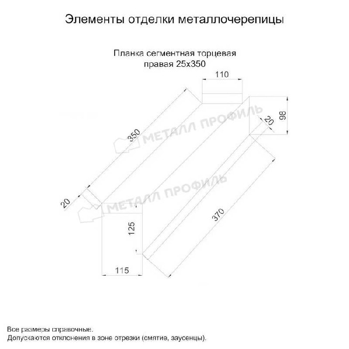 Планка сегментная торцевая правая 350 мм (PURETAN-20-8017-0.5) фото 2