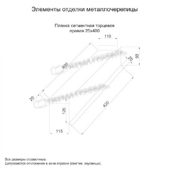 Планка сегментная торцевая правая 400 мм NormanMP (ПЭ-01-5015-0.5)