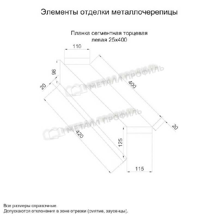 Планка сегментная торцевая левая 400 мм (PURMAN-20-Citrine-0.5) фото 2