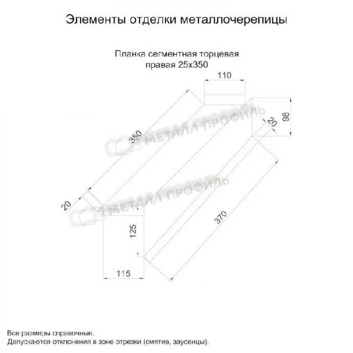 Планка сегментная торцевая правая 350 мм NormanMP (ПЭ-01-5015-0.5)