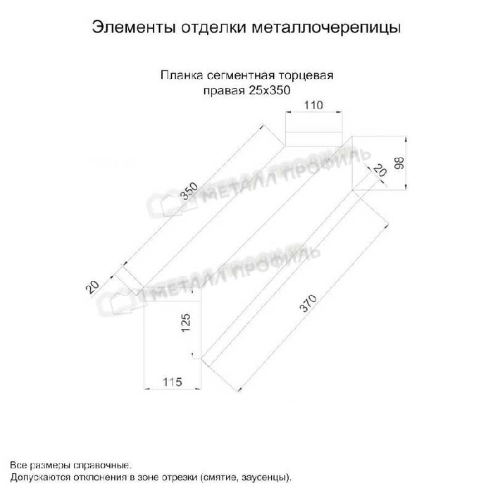 Планка сегментная торцевая правая 350 мм (PURMAN-20-Citrine-0.5) фото 2