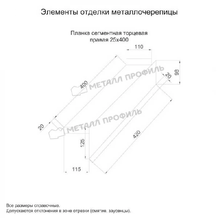 Планка сегментная торцевая правая 400 мм (VALORI-20-Violet-0.5)