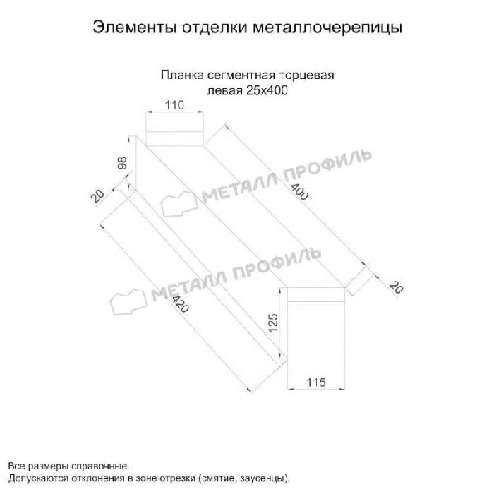 Планка сегментная торцевая левая 400 мм (VALORI-20-Violet-0.5)