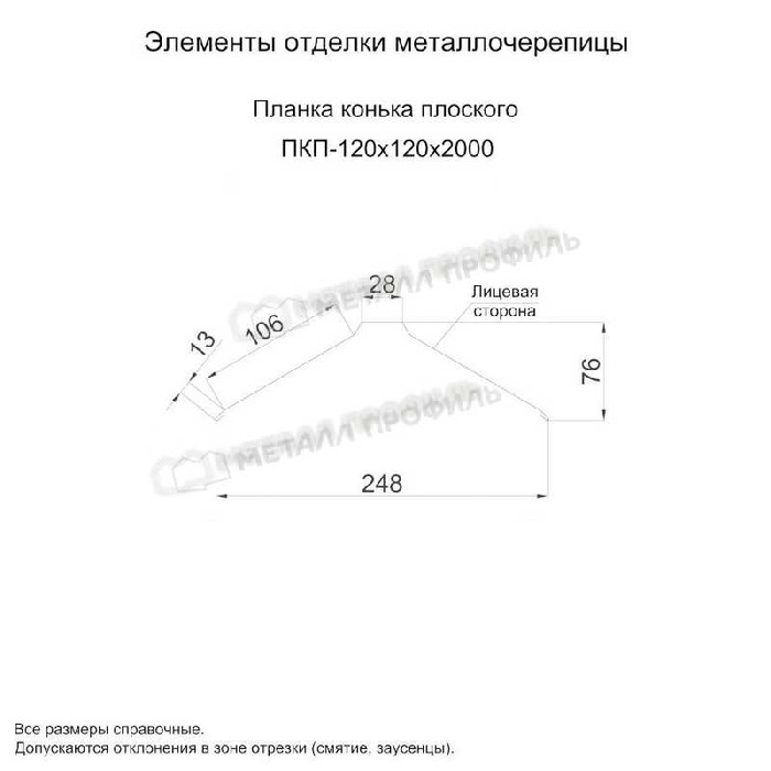 Планка конька плоского 120х120х2000 (PURMAN-20-Galmei-0.5) фото 2