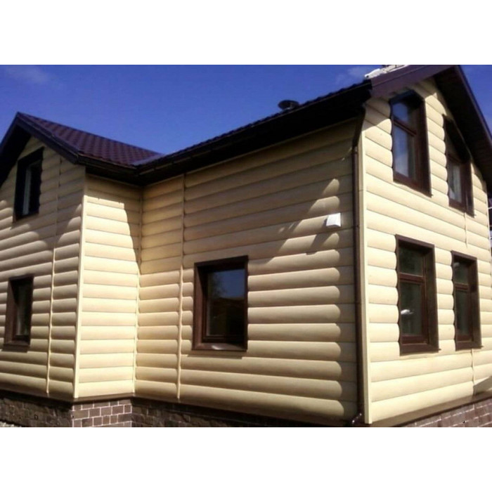 Металлический сайдинг Grand Line Блок-хаус 0.5 мм Satin RAL 1015 светлая слоновая кость фото 3