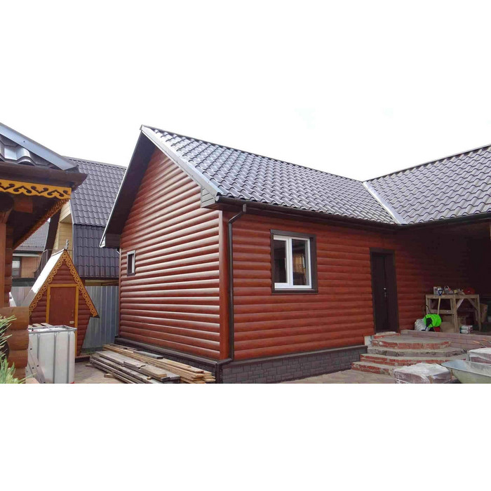 Металлический сайдинг Grand Line Блок-хаус 0.5 м Velur RAL 3009 оксидно-красный фото 2