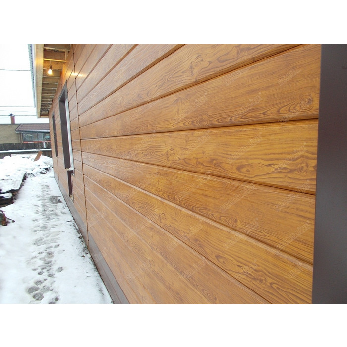 Металлический сайдинг Grand Line Вертикаль 0.45 мм Print Premium с пленкой Golden Wood фото 3