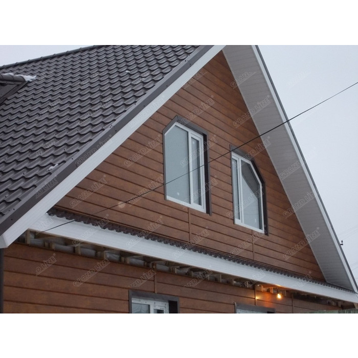 Металлический сайдинг Grand Line ЭкоБрус 0.45 мм Gofr Print Elite Choco Wood фото 3