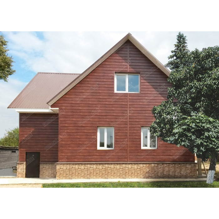 Металлический сайдинг Grand Line ЭкоБрус 0.45 мм Print-double Elite с пленкой Golden Wood фото 3